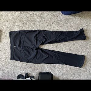 Lululemon black cropped leggings with mesh bottoms